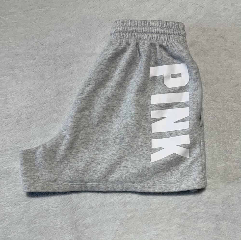 Victoria's Secret Pink Sweat Shorts Womens Small Gray Knit Drawstring Pockets